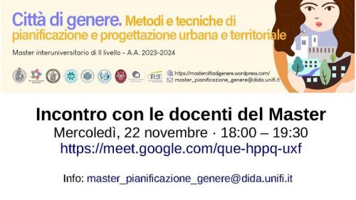 Master di II livello "Città di Genere. Metodi e tecniche per la pianificazione e progettazione urbana e territoriale"
