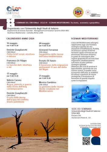IV Ciclo di seminari del Cnr-Ismed - Scenari Mediterranei. Tra storia, economia e geopolitica