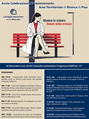 "Panchina rossa" e "Donne e scienza": al via i festeggiamenti per i 25 anni dell'Area della ricerca del Cnr di Pisa