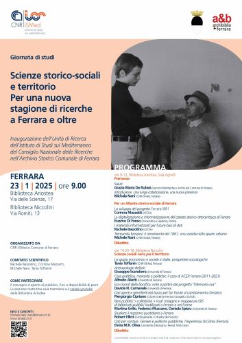 Scienze storico-sociali e territorio. Per una nuova stagione di ricerche a Ferrara e oltre.
Inaugurazione dell'Unità di Ricerca del Cnr-ISMed nell'Archivio Storico Comunale di Ferrara