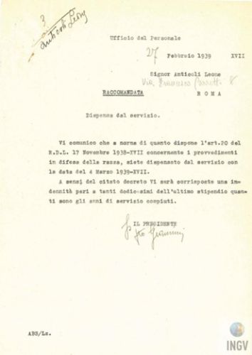 Pagina della Memoria: in ricordo di Fiorella e Leone Anticoli. Shoah e Leggi Razziali all'INGV e al Cnr