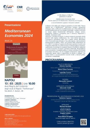 Presentazione del volume:
Mediterranean Economies 2024
The New Agenda for the Mediterranean. Perspectives and Changelles