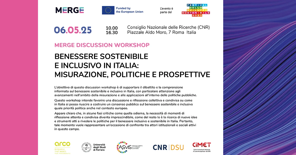 MERGE discussion workshop. Benessere sostenibile e inclusivo in Italia: misurazione, politiche e prospettive