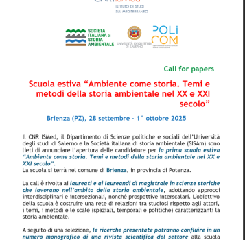Call per candidature alla Scuola estiva "Ambiente come storia. Temi e metodi della storia ambientale nel XX e XXI secolo"