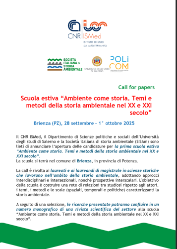 Call per candidature alla Scuola estiva "Ambiente come storia. Temi e metodi della storia ambientale nel XX e XXI secolo"
